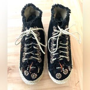 Pop Princess Gingo Embroidered Black Soft High-Top Sneakers, Sz 12